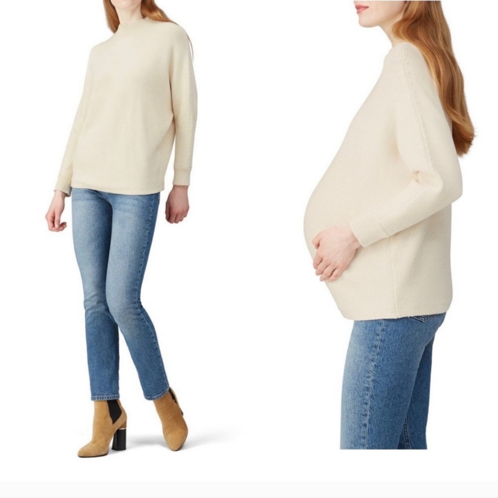 HATCH Maternity 100% Merino Wool Mock Neck Ivory Sweater Rib Knit Cardigan